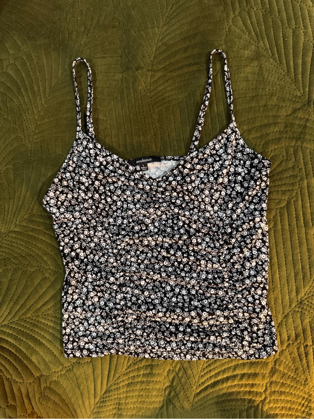 Women's Ambiance Black & White Gathered Floral Spaghetti Strap Cami